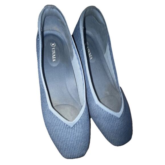 Vivaia Denim Blue Margot 2.0 Square-Toe-V Cut Women's Flats EU 42 (US 10.5-11) - Picture 8 of 9